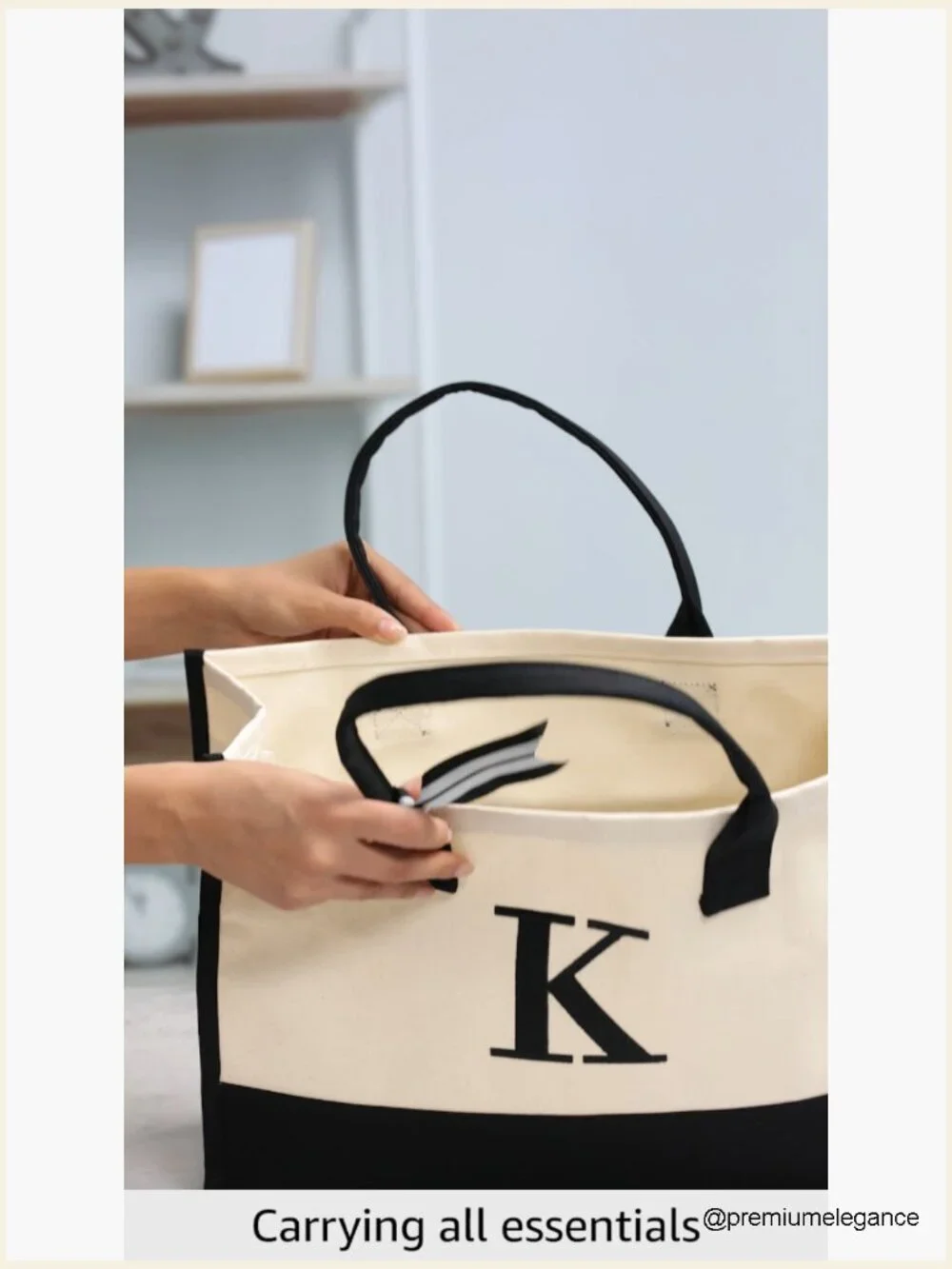 Personalized Initial Canvas Beach Tote Bag Monogrammed Gift